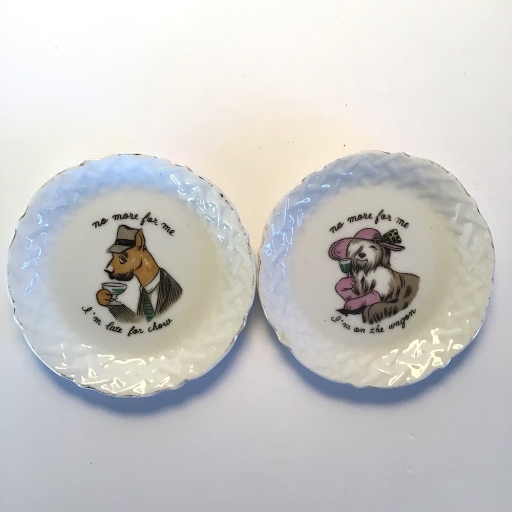 Vintage Porcelain Mini Plates: Funny Cocktail Dogs